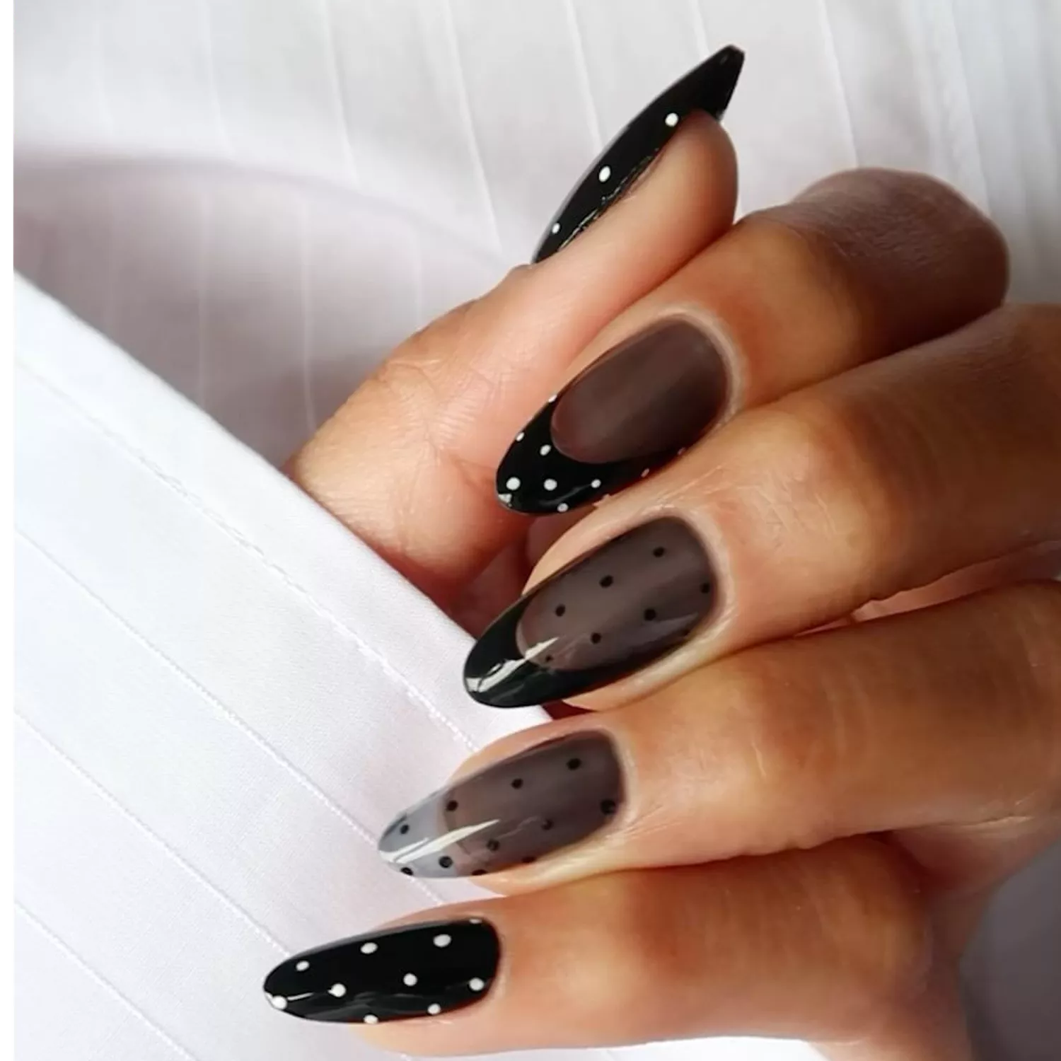 Polka Dot Black Jelly Nails - Byrdie Dark Nail Ideas