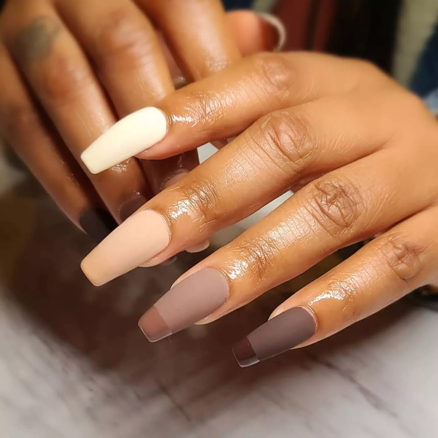 Matte latte nails with glossy tips