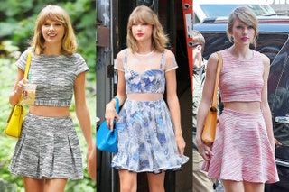 Image may contain Taylor Swift Clothing Apparel Skirt Human Person Female Footwear Woman Car and Vehicle