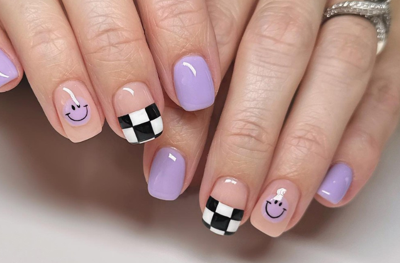 purple smiley face nail designs