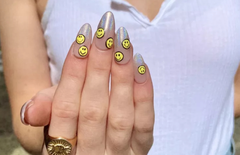 dip powder smiley face nails