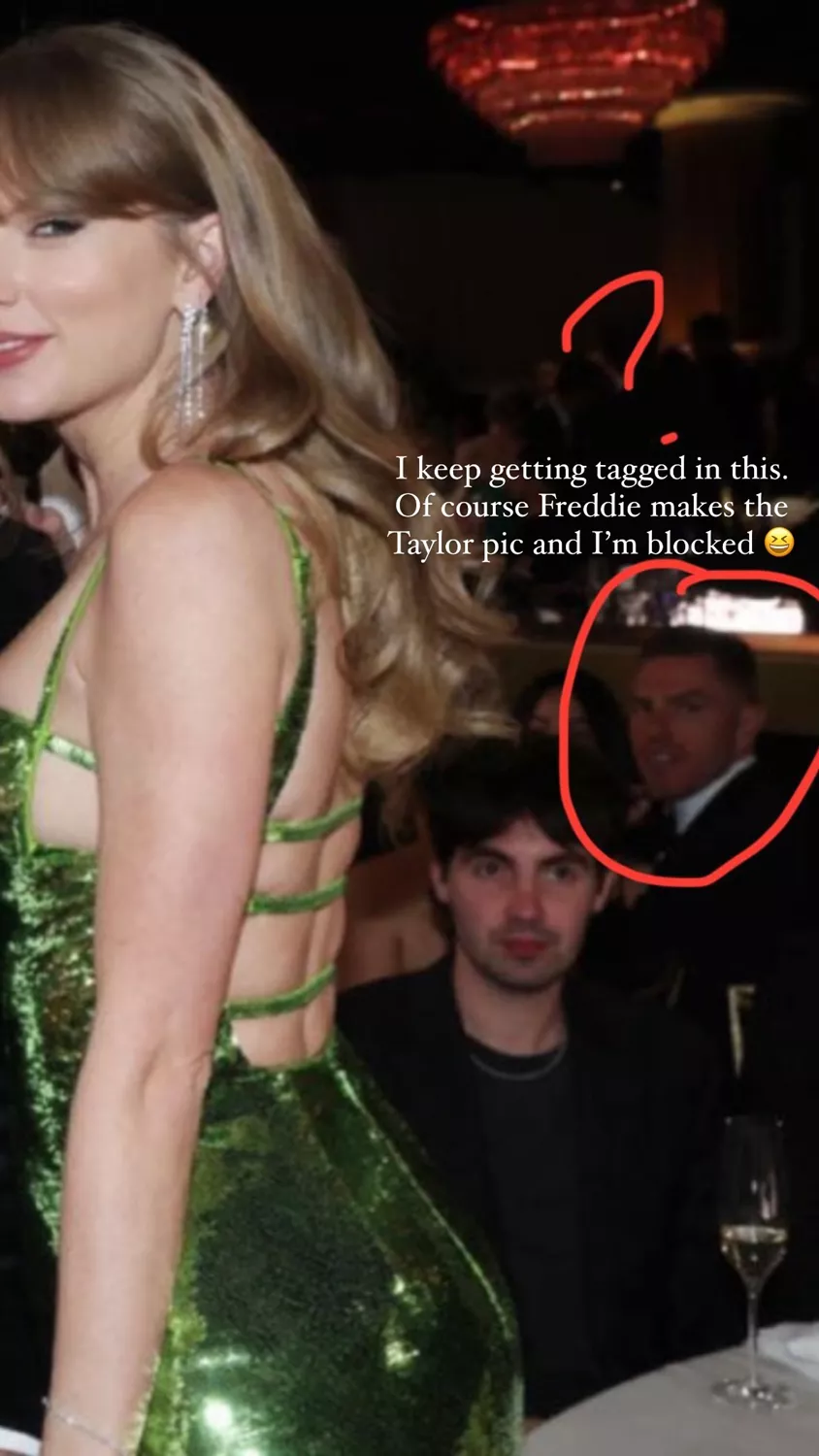 Dodgers Star Freddie Freeman and Wife Joke About Photobombing Taylor Swift and Selena Gomez at Golden Globes