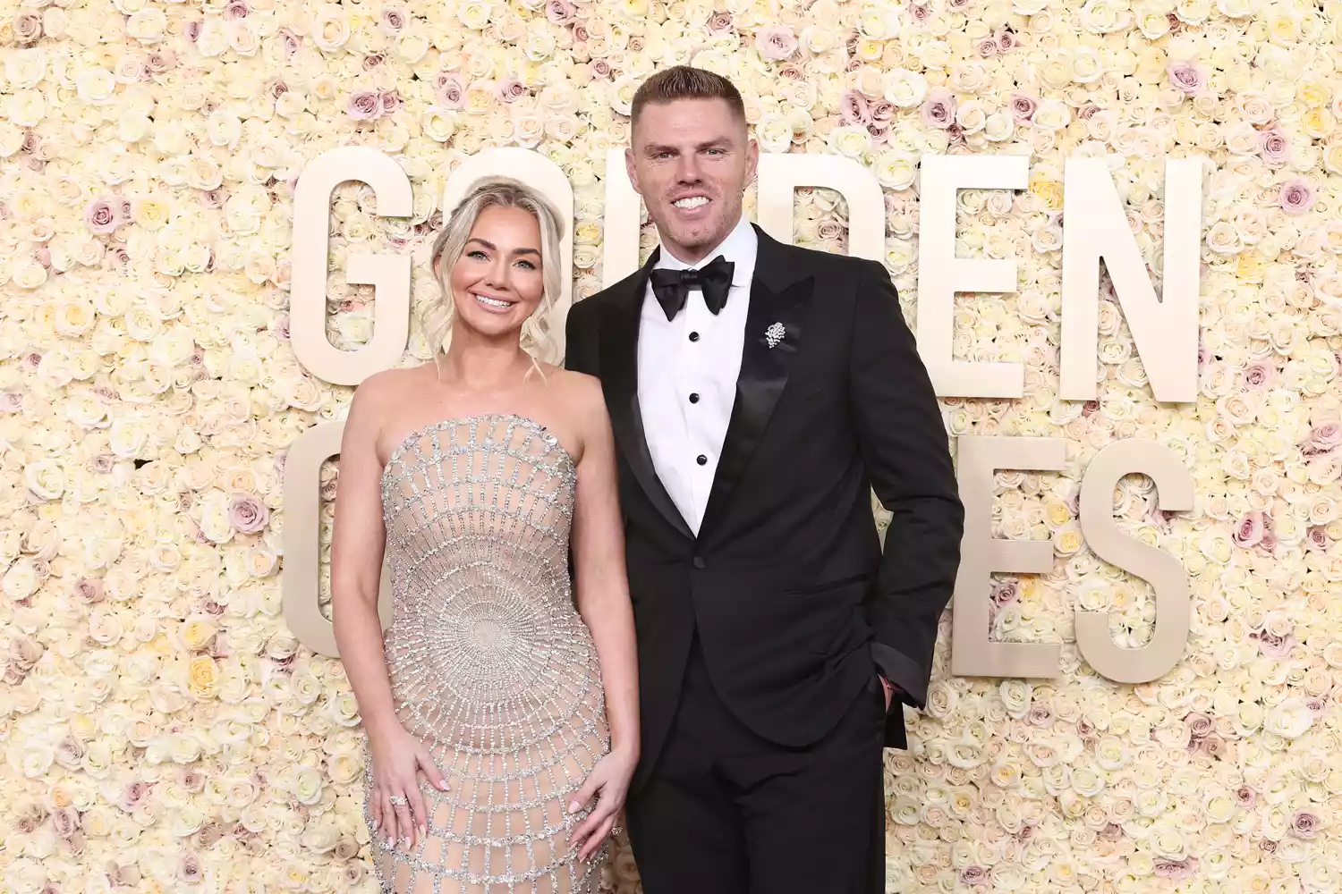 Chelsea Freeman and Freddie Freeman at the 81st Golden Globe Awards held at the Beverly Hilton Hotel on January 7, 2024 in Beverly Hills, California