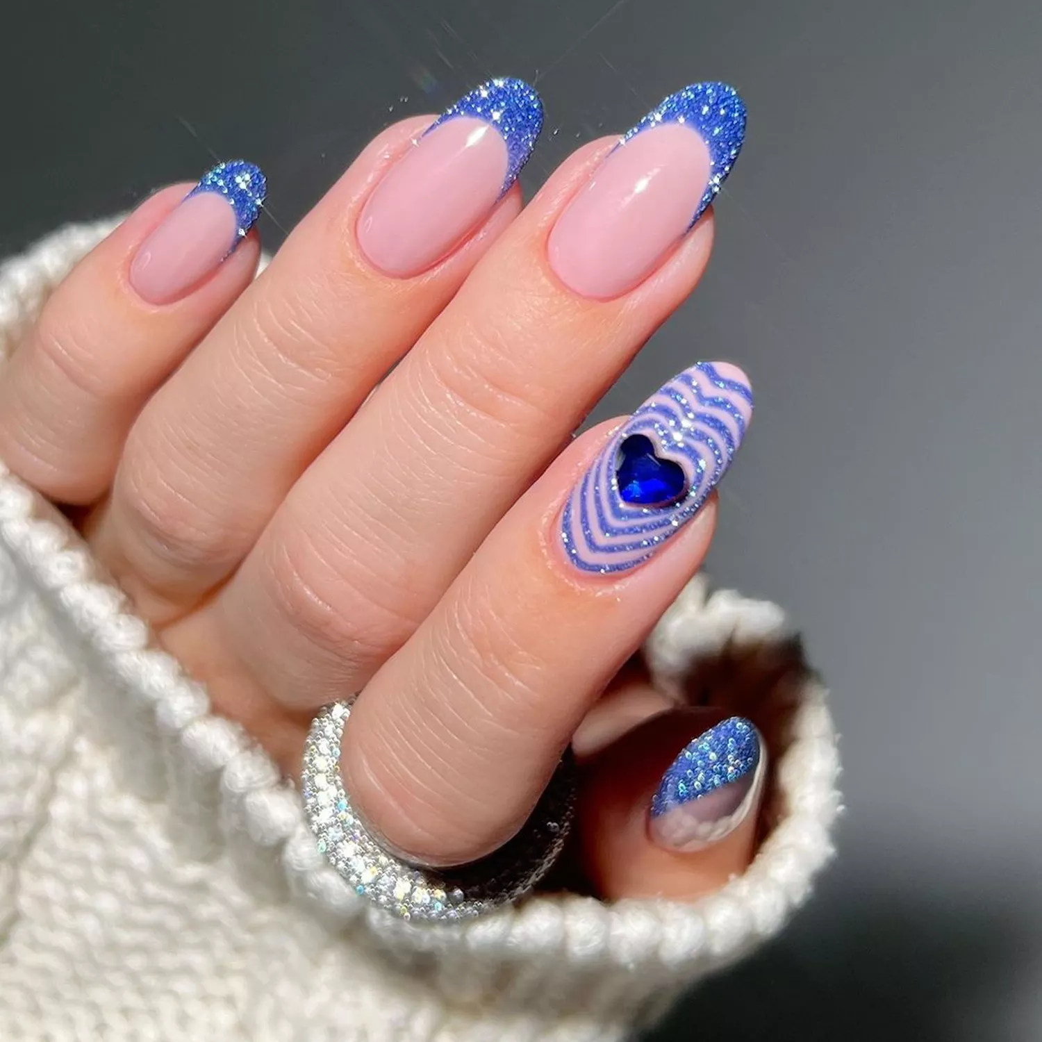 blue french tip with heart design