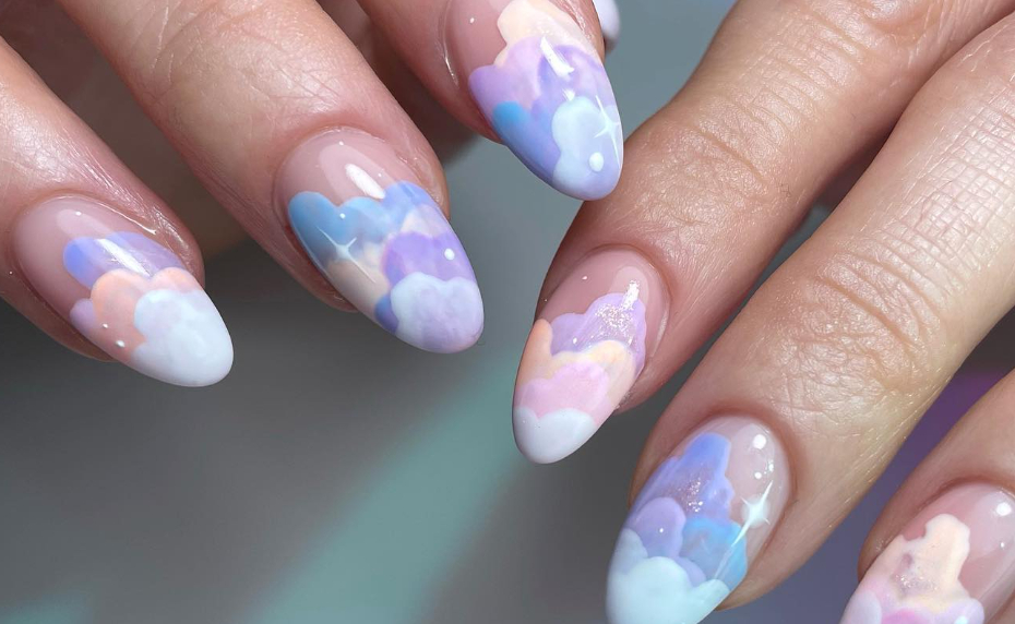 lavendar cloud nail design