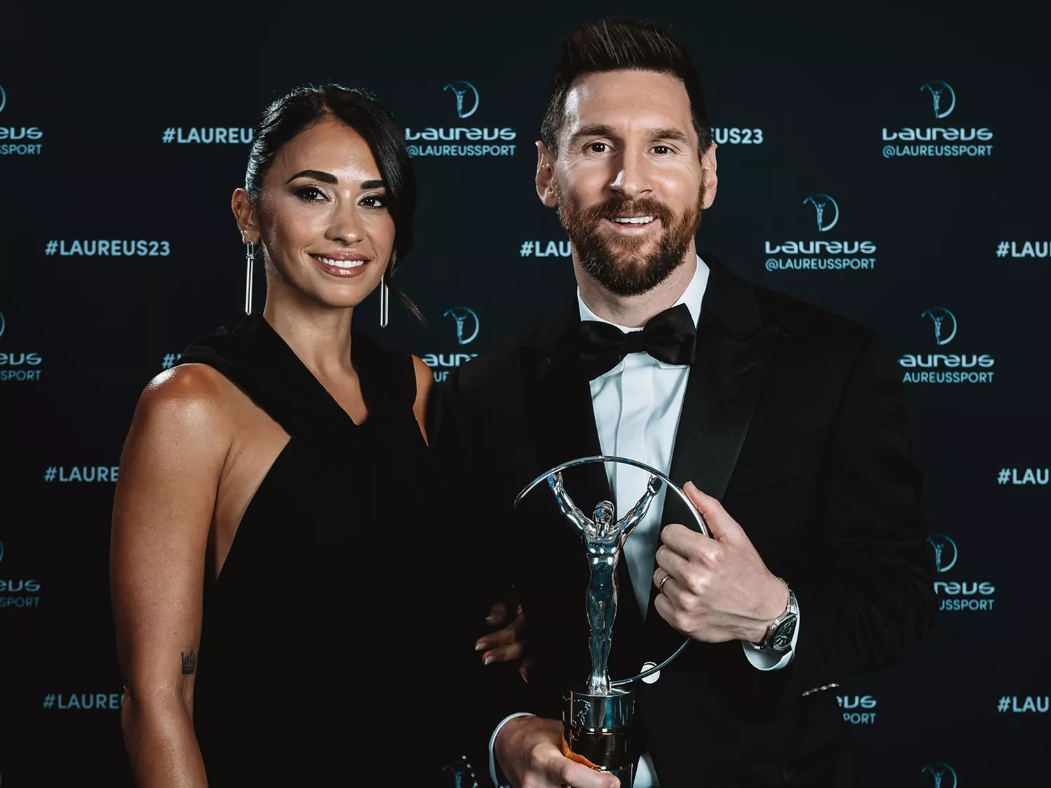 Lionel Messi winner of the Laureus World Sportsman of the Year 2023 award and Antonela Roccuzzo