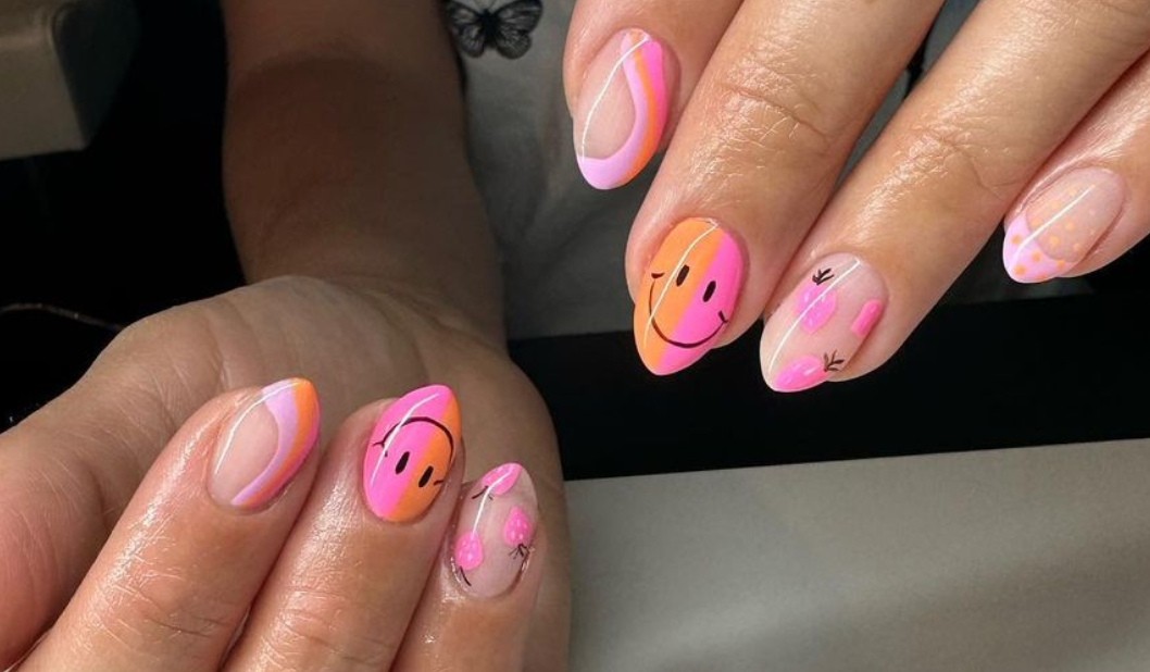 orange pink smiley face nail design ericasata