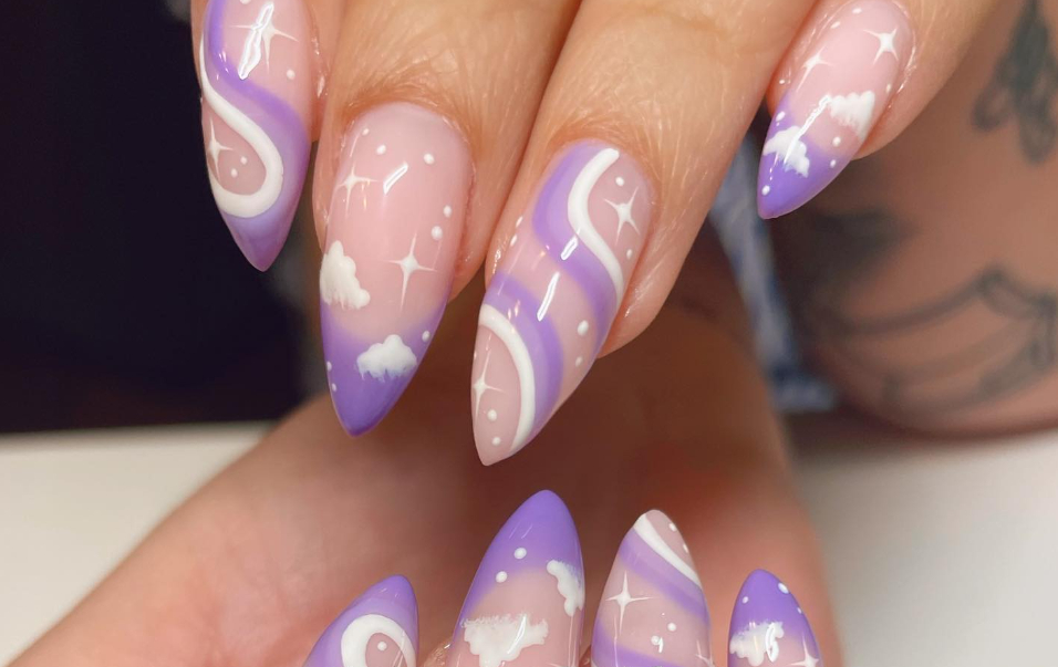 purple cloud nail design