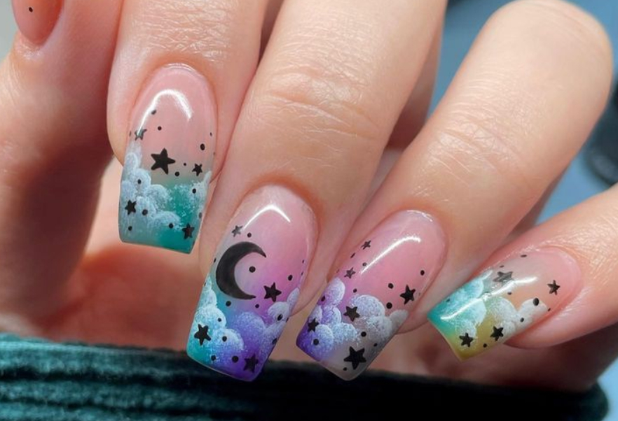 rainbow cloud nails