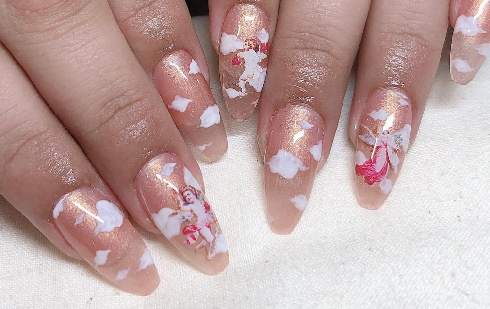 rose gold angelic acrylic cloud nails