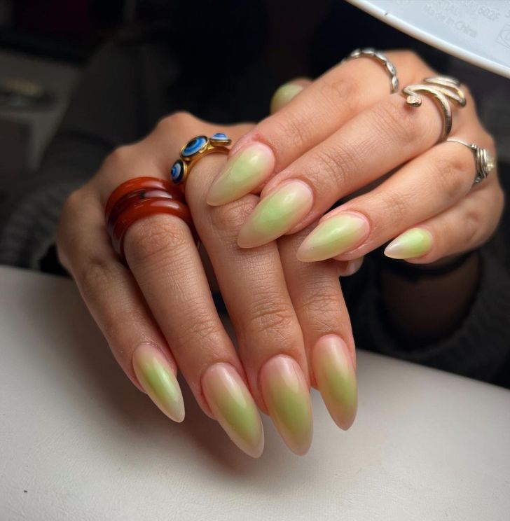 simple long lime green aura nails