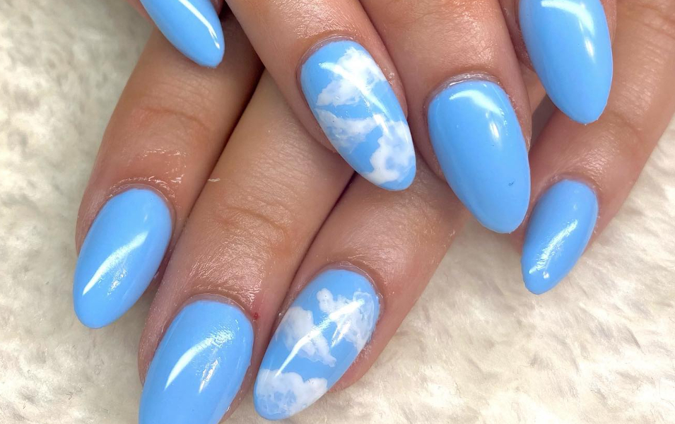 sky blue cloud nails