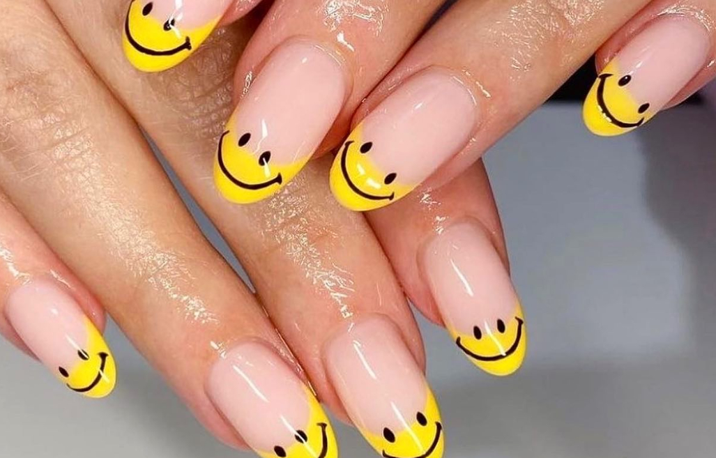 smiley face french tip nails