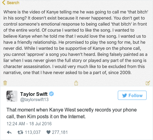 Taylor Swift's feud with Kanye West and Kim Kardashian: a timeline