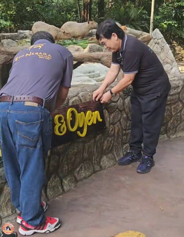 Zoo Employees Putting Oyens Name On Sign