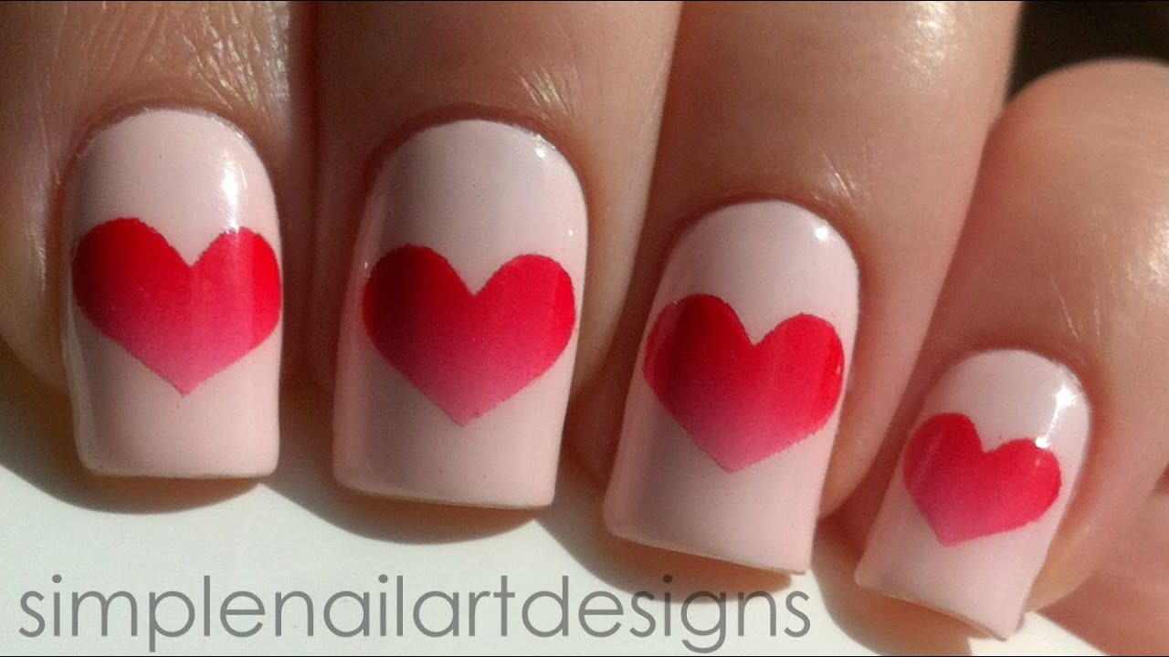 Valentine's Day Heart Nail Art Tutorial - YouTube