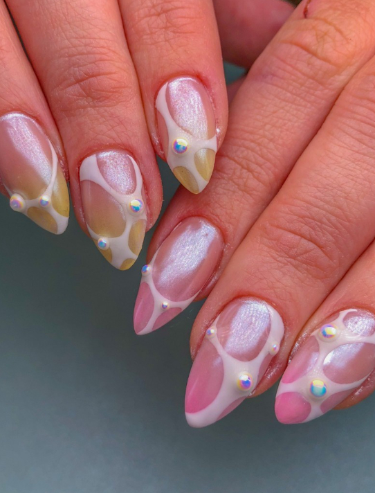 metallic baby pink nails