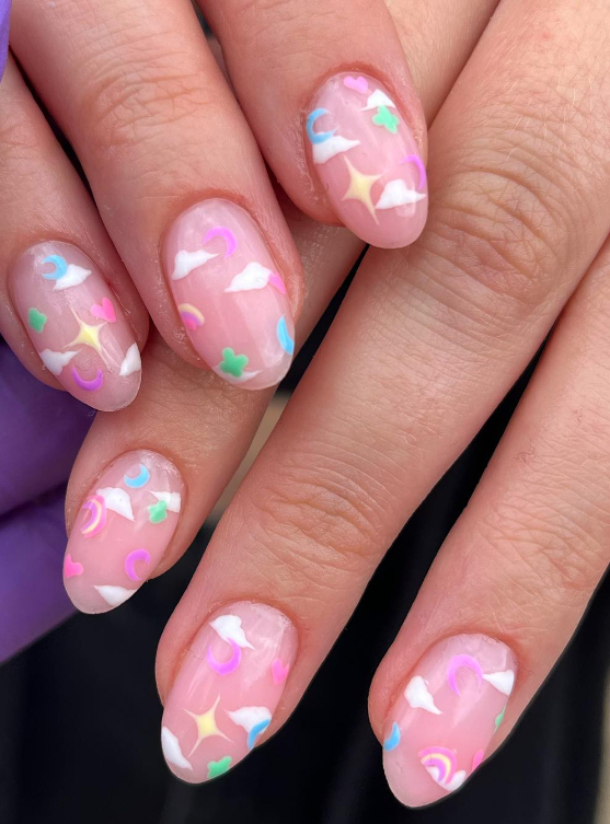 multicoloured pastel nails