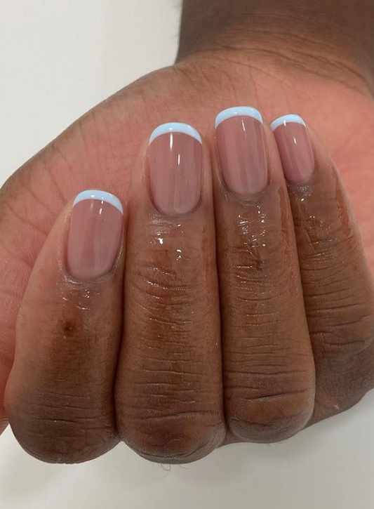 pastel blue micro french tip nails