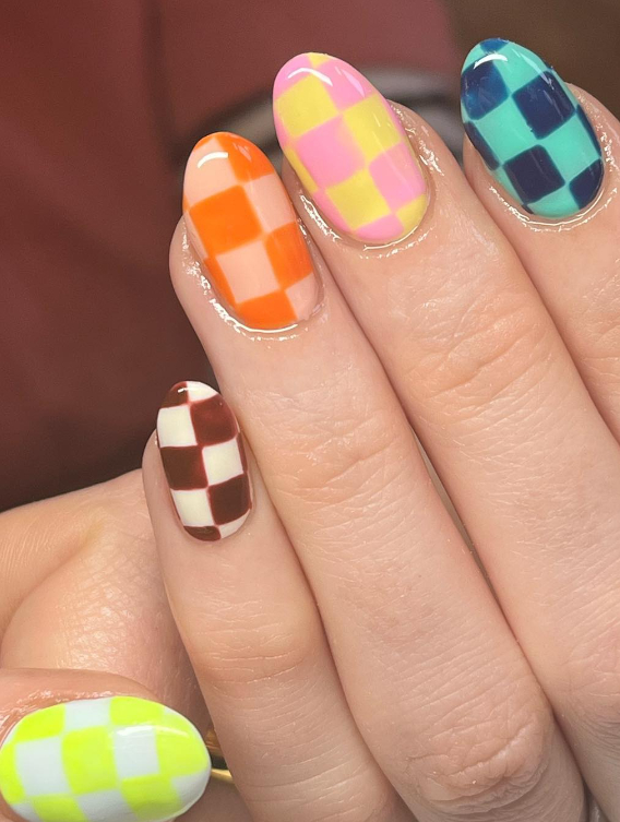 pastel checkerboard nails