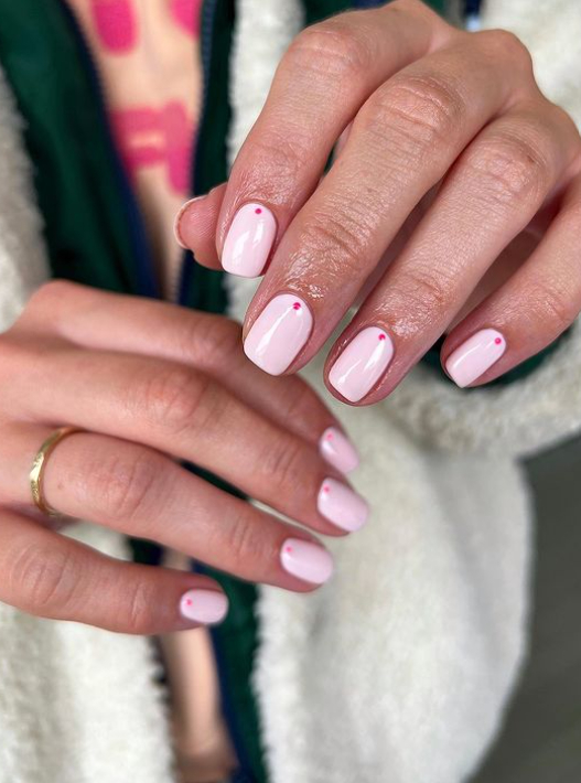 pastel pink nails with dots