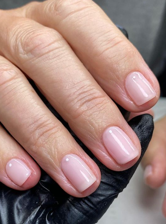 square baby pink nails with dots