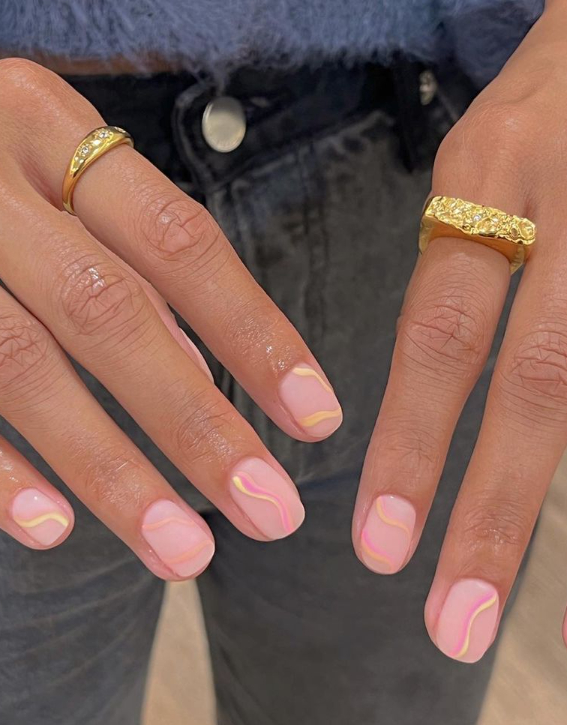 square matte nails with pastel swirls