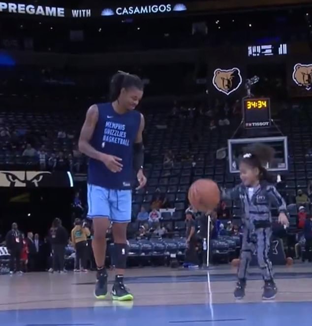 Ja Morant's daughter, Kaari, was seen on the court for warmups with her father in Memphis