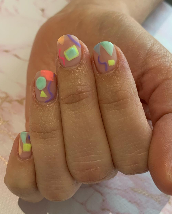 abstract 80s pastel nails