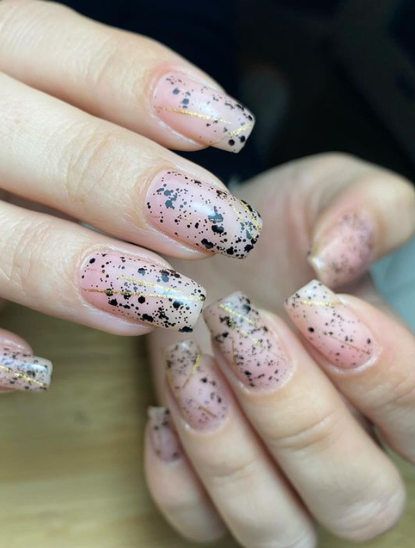 baby pink and black nails