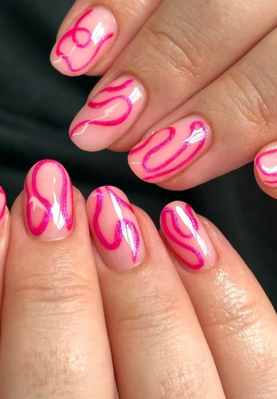 baby pink swirl nails