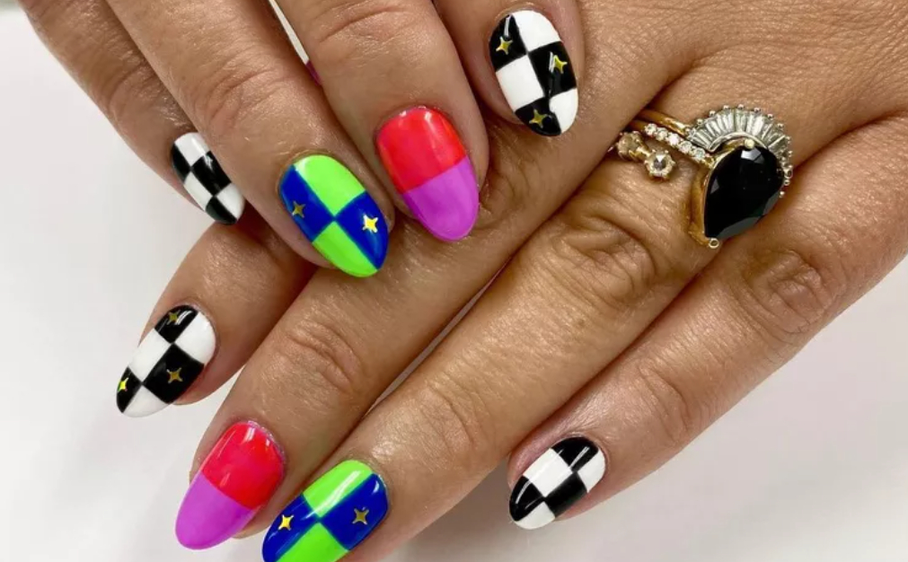 stars and studs checkered nails