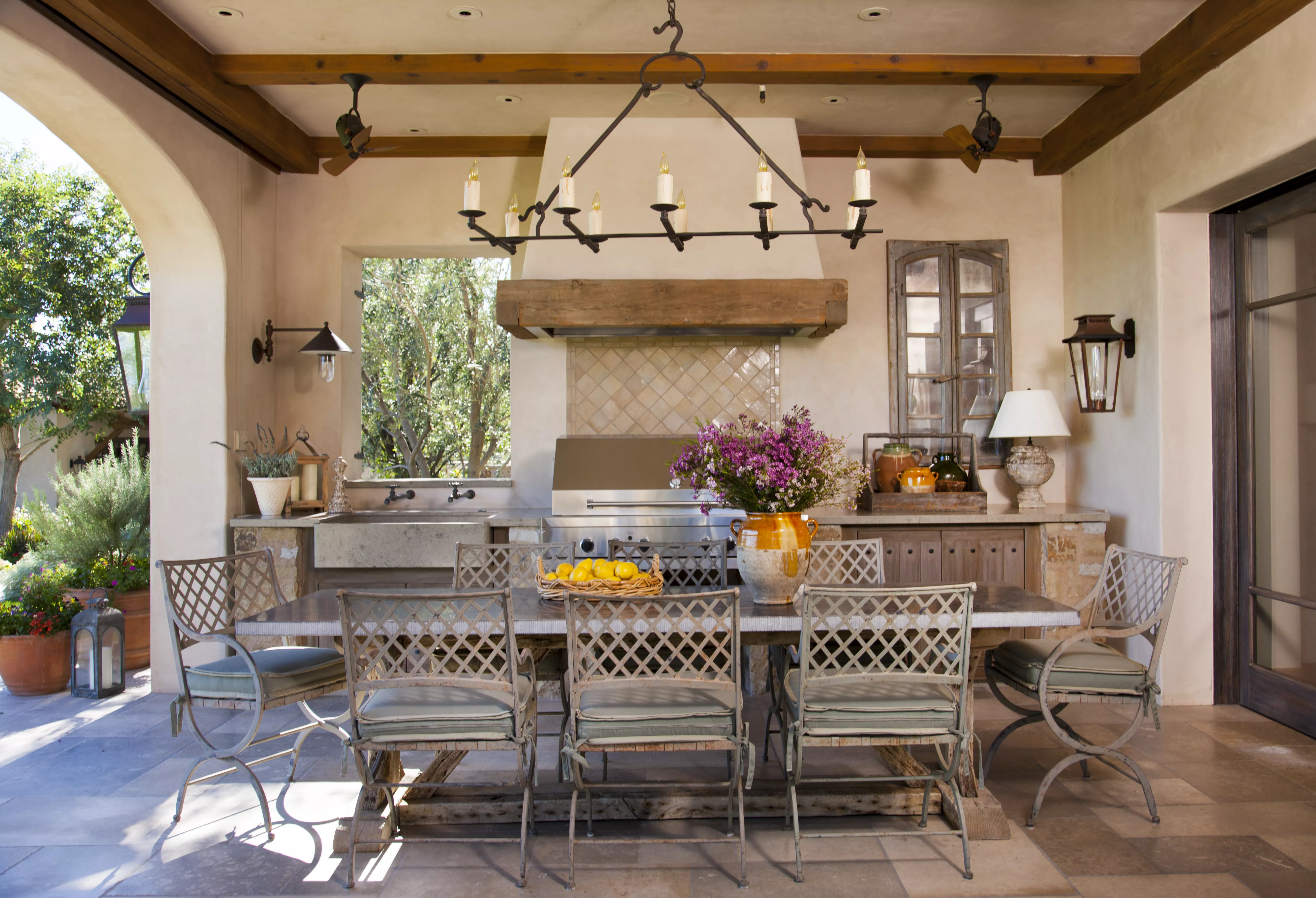 Large covered outdoor grill and dining area