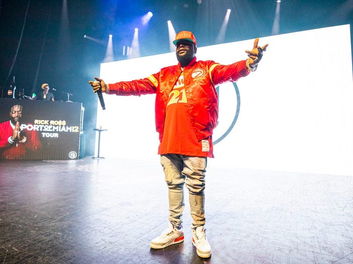 Rapper Rick Ross performs during his Port of Miami 2 Tour at The Fillmore on October 13, 2019 in Detroit, Michigan.