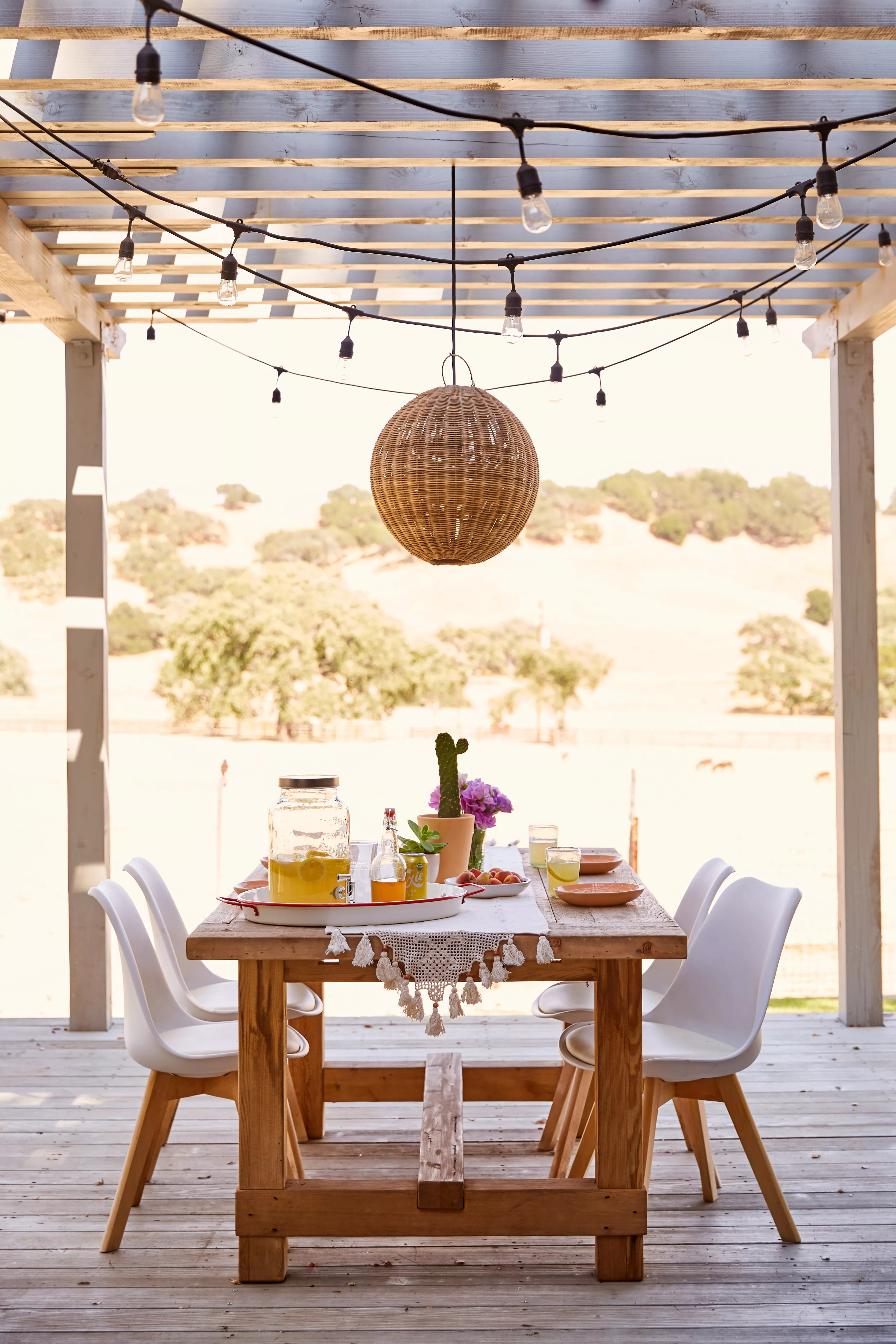 string lights over table outside