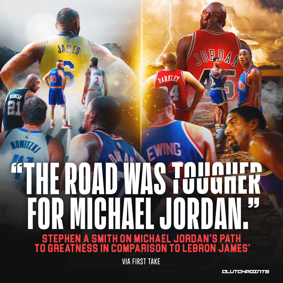 ClutchPoints on X: "According to Stephen A Smith, Michael Jordan's path to  greatness was tougher than that of LeBron James for these reasons: -Tougher  Opponents -Different rules -More physical game https://t.co/y0BDxFC66m" /