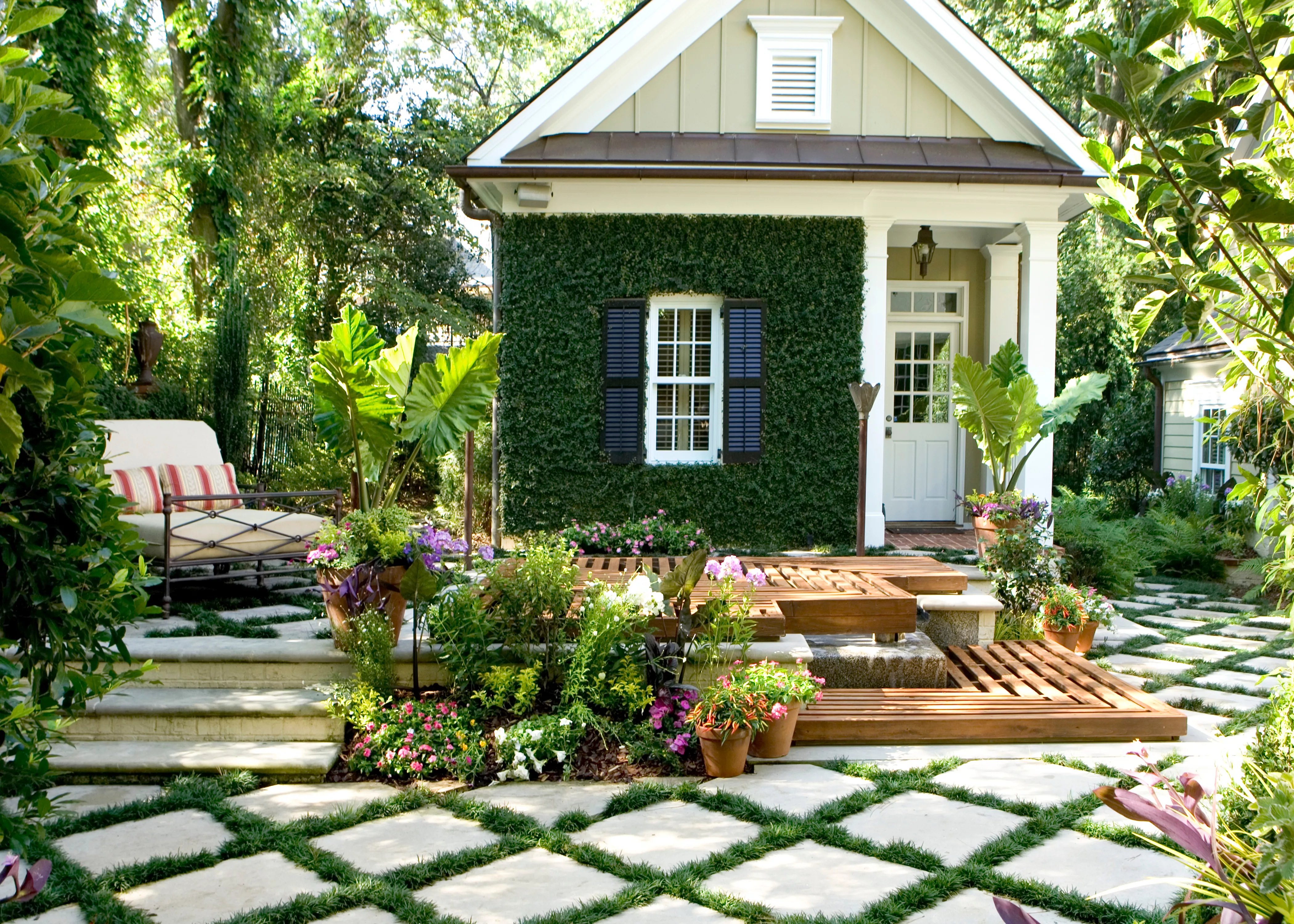 Ivy covered pool house