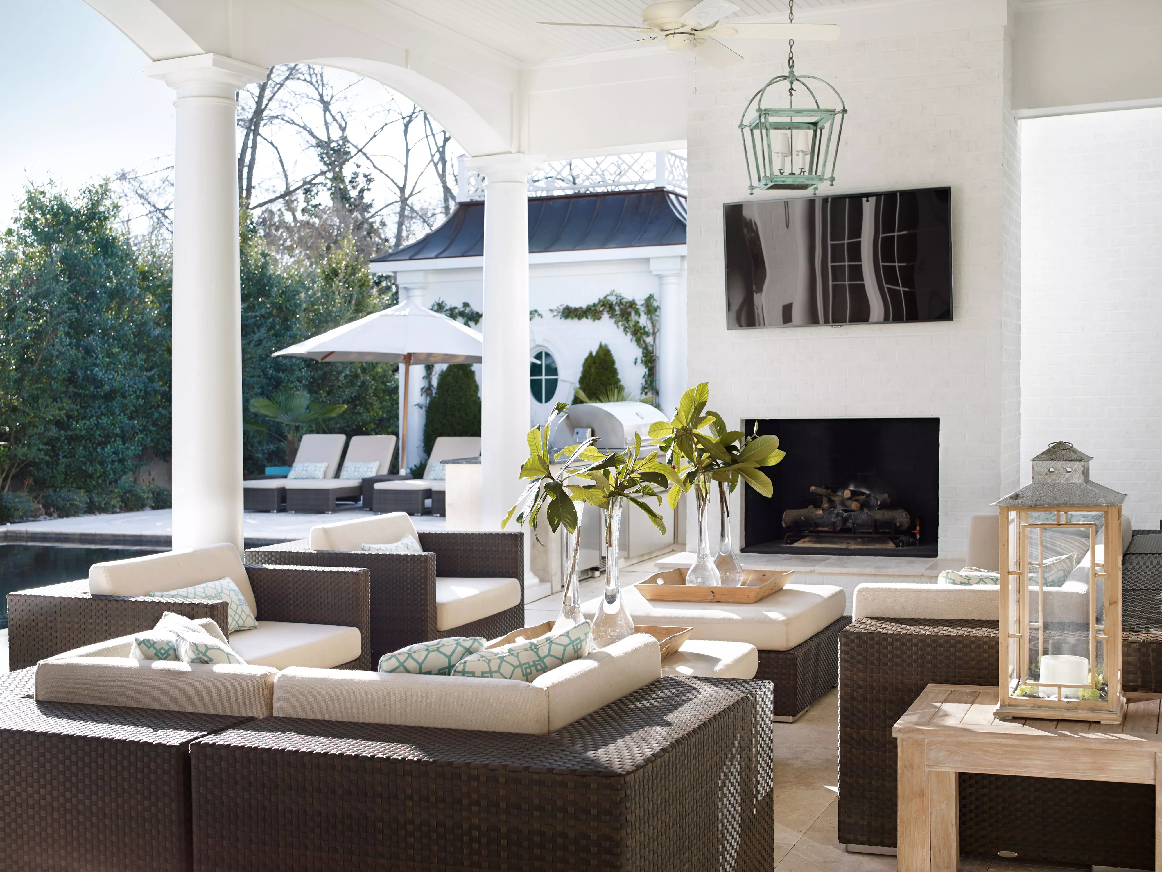 Modern patio with TV