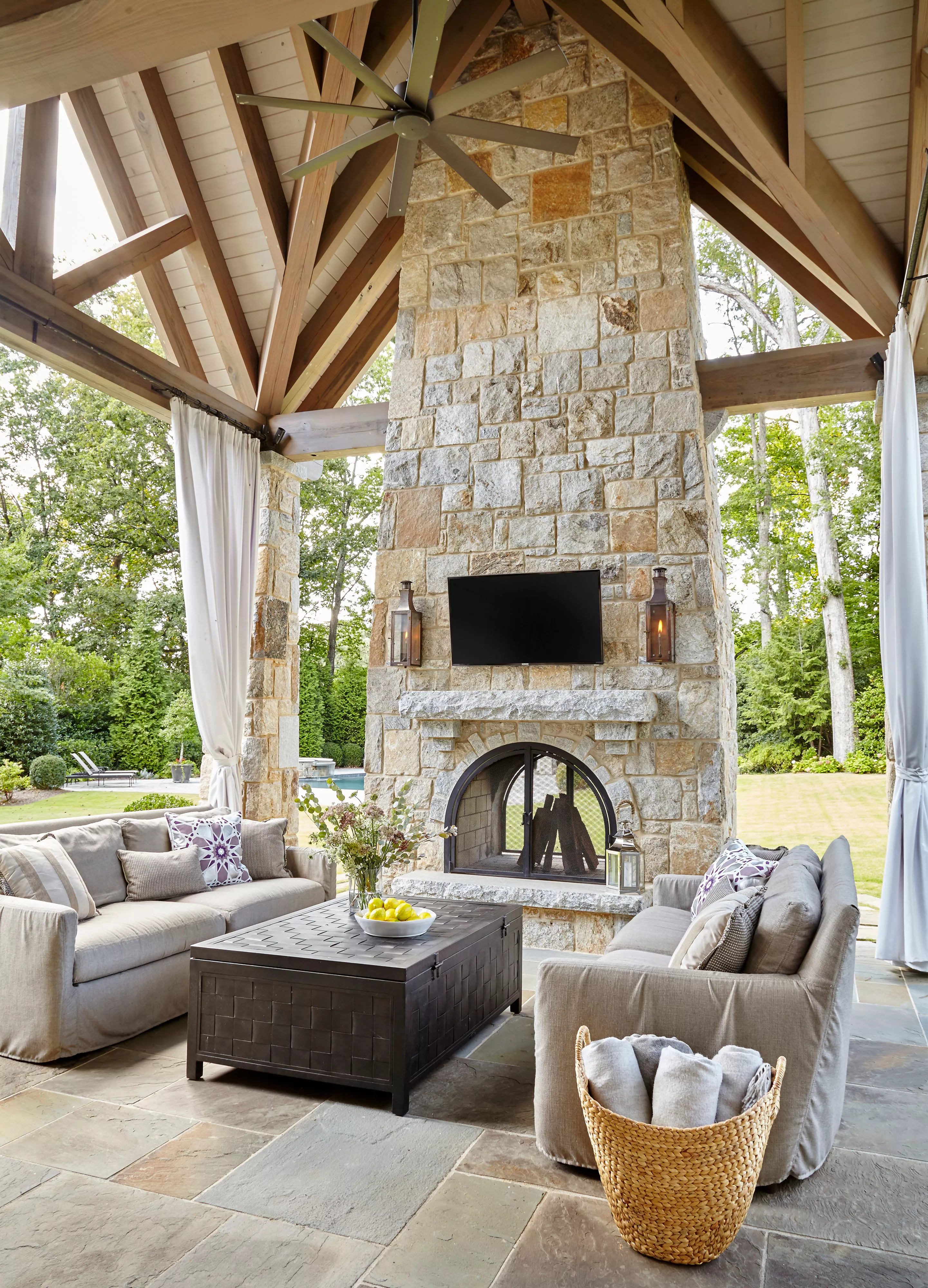 Patio stone fireplace