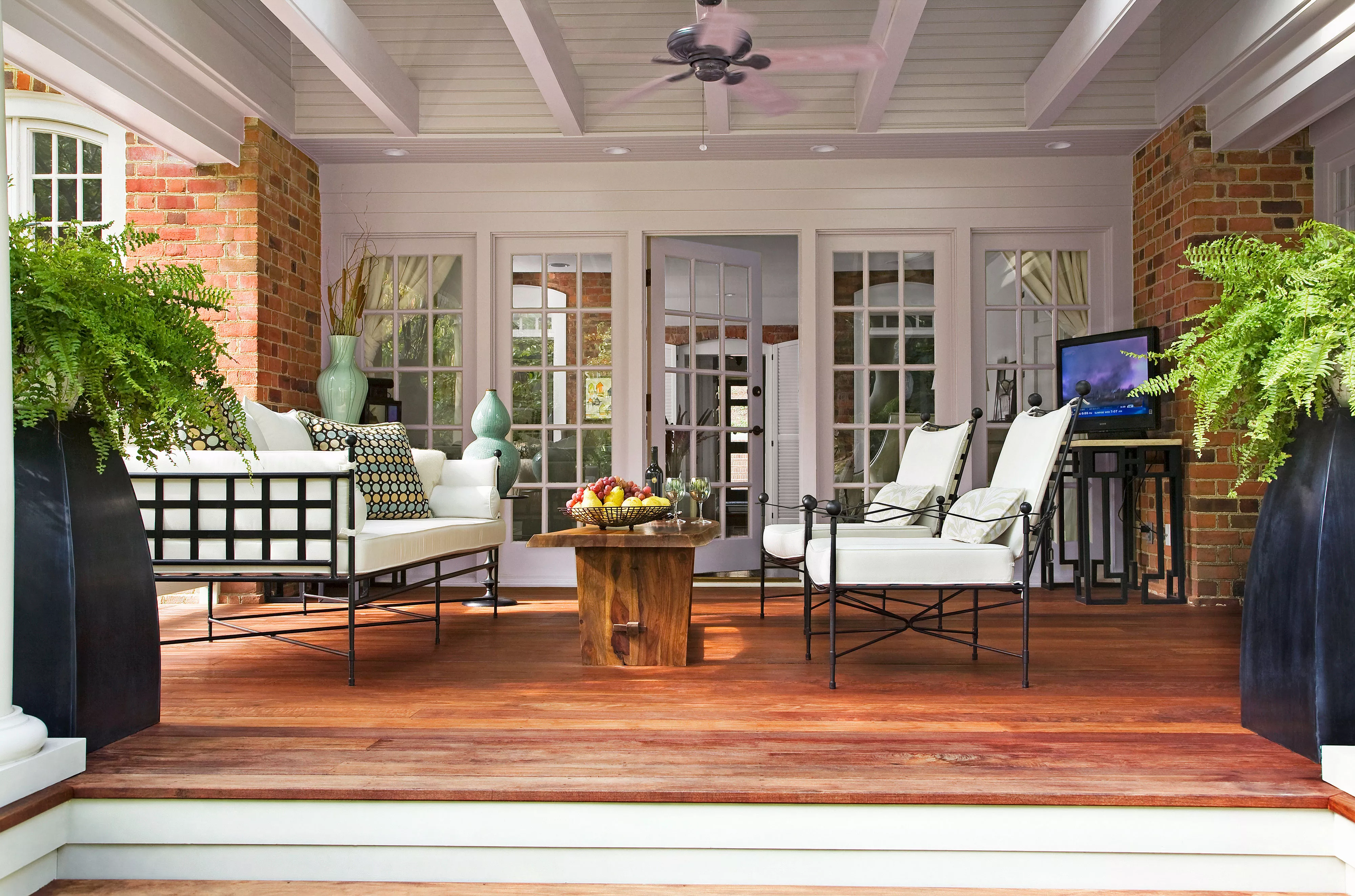 Porch living space with TV