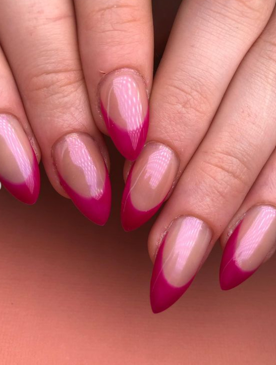 chrome dark pink french tips