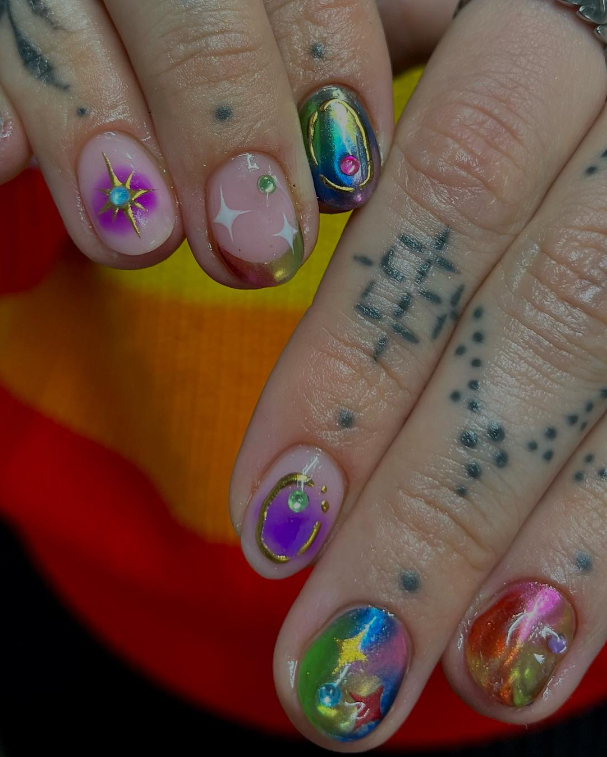 chrome mismatched manicure