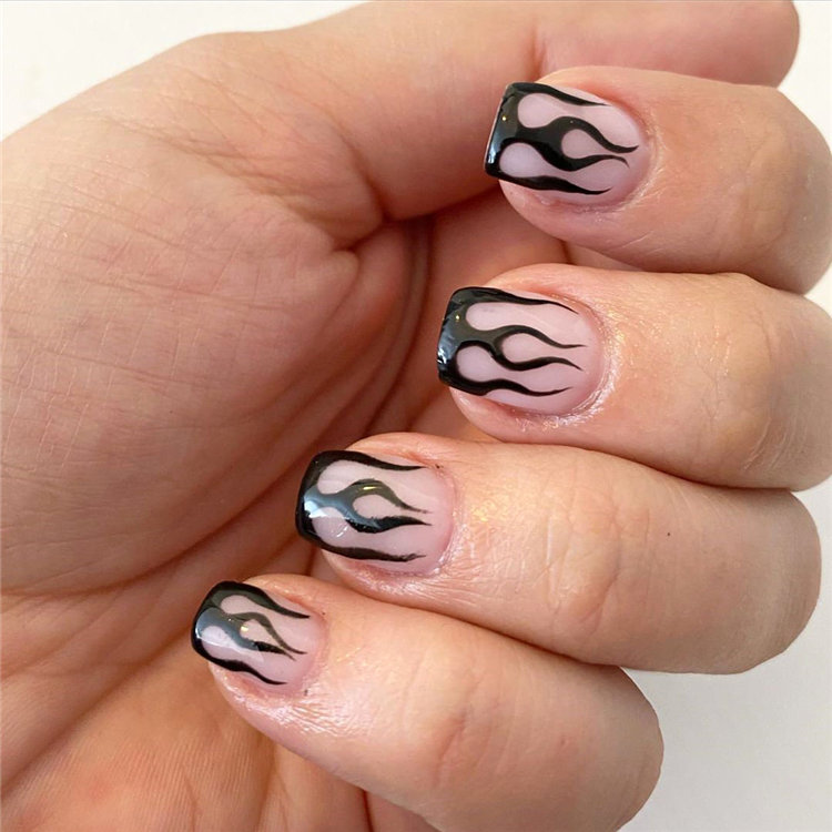 40 Awesome flame nails ideas, There are blue flame or yellow flame or black flame and more. These flame nails ideas are so cool and stunning that you will love them all. #flamenails #flamenailsacrylic #naildesigns