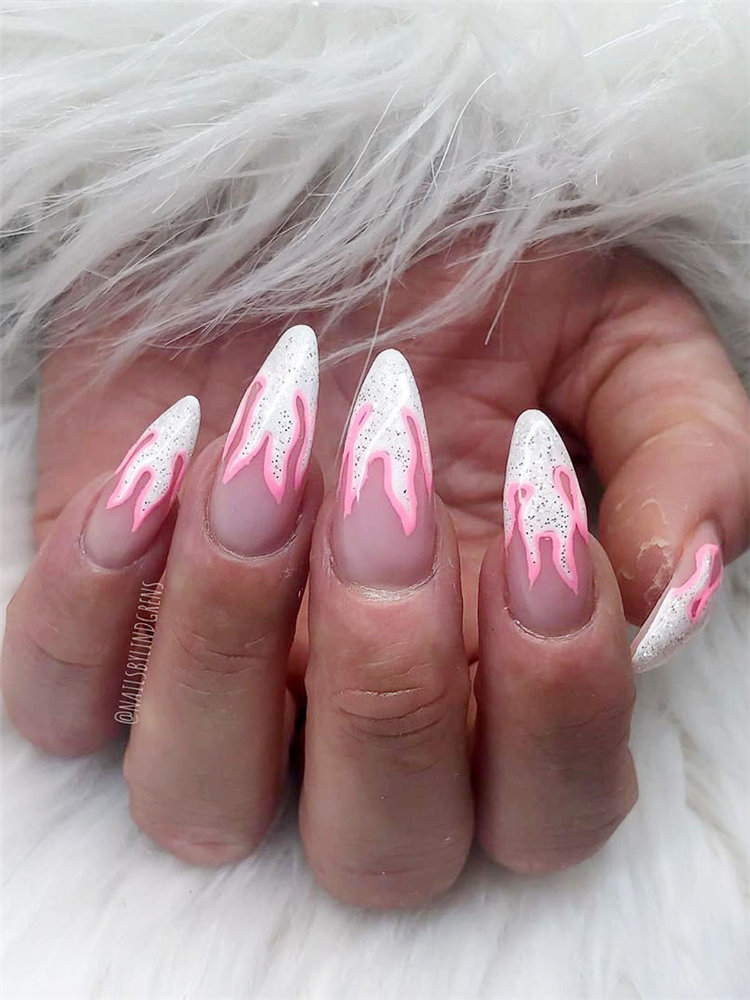 40 Awesome flame nails ideas, There are blue flame or yellow flame or black flame and more. These flame nails ideas are so cool and stunning that you will love them all. #flamenails #flamenailsacrylic #naildesigns