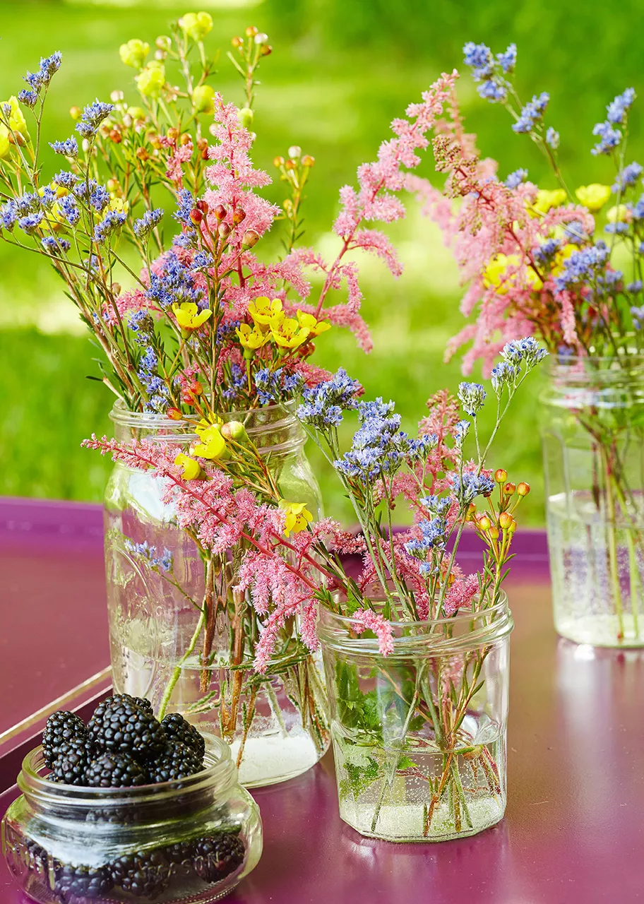 Fresh flowers mason jars