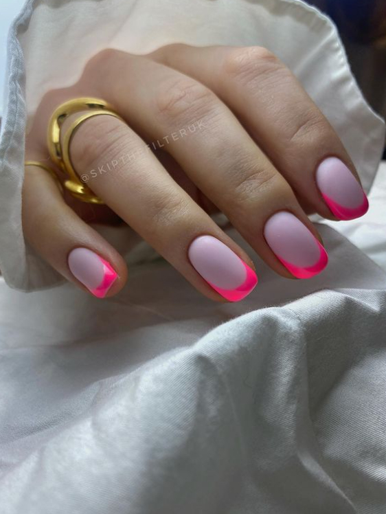 matte neon pink french tip nails