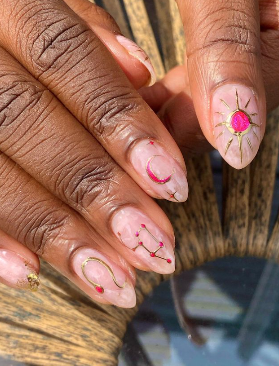 mismatched manicure nude pink