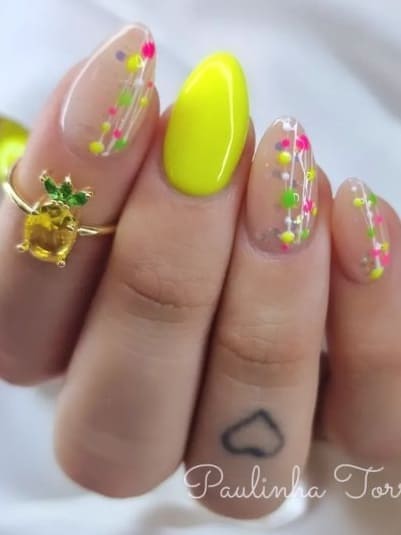 neon nail design: colorful dots