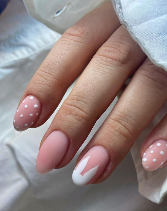 nude mismatched manicure easter