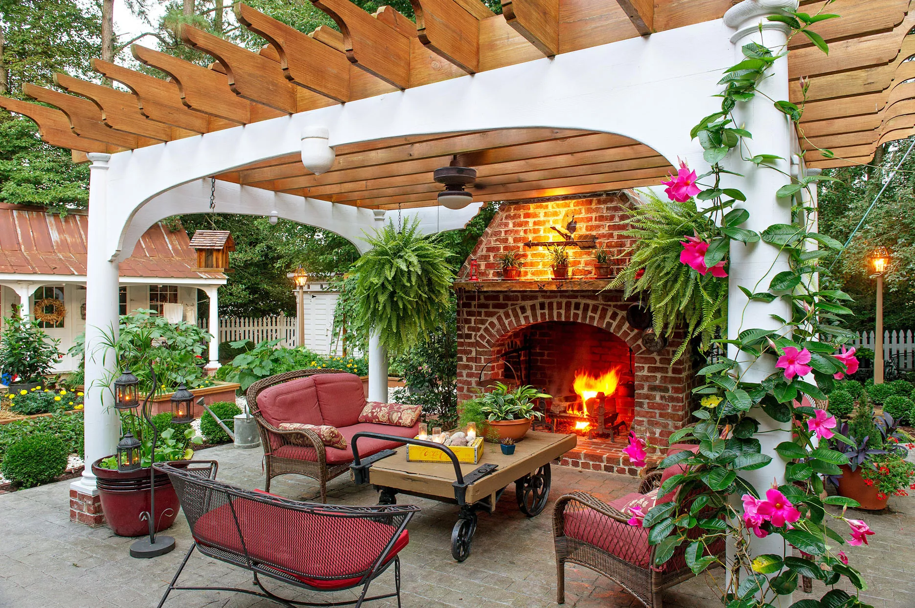 pergola with fireplace